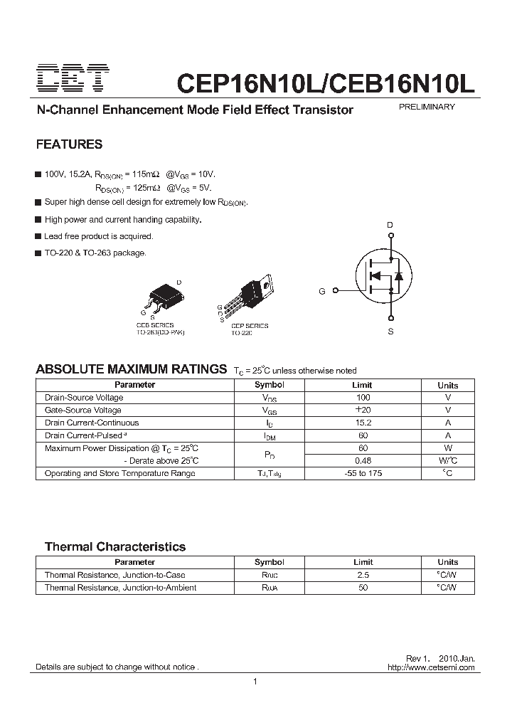 CEP16N10L_6706742.PDF Datasheet