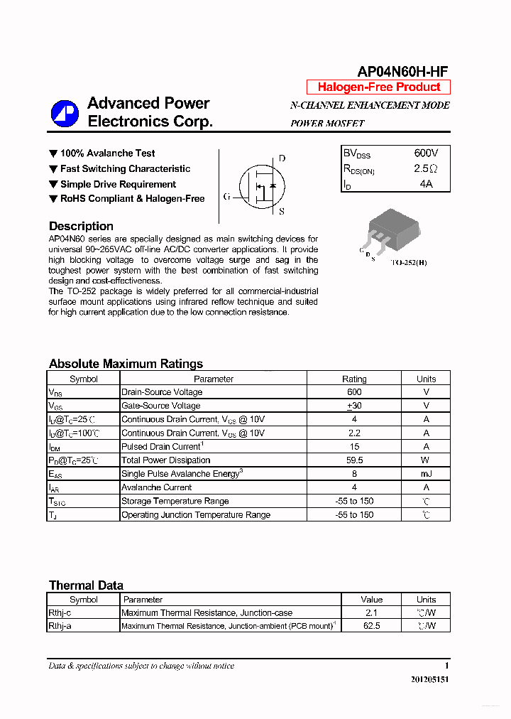 AP04N60H-HF_6931364.PDF Datasheet