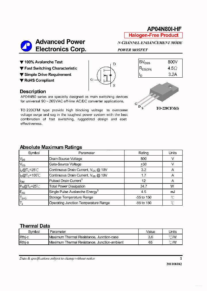 AP04N80I-HF_6931373.PDF Datasheet