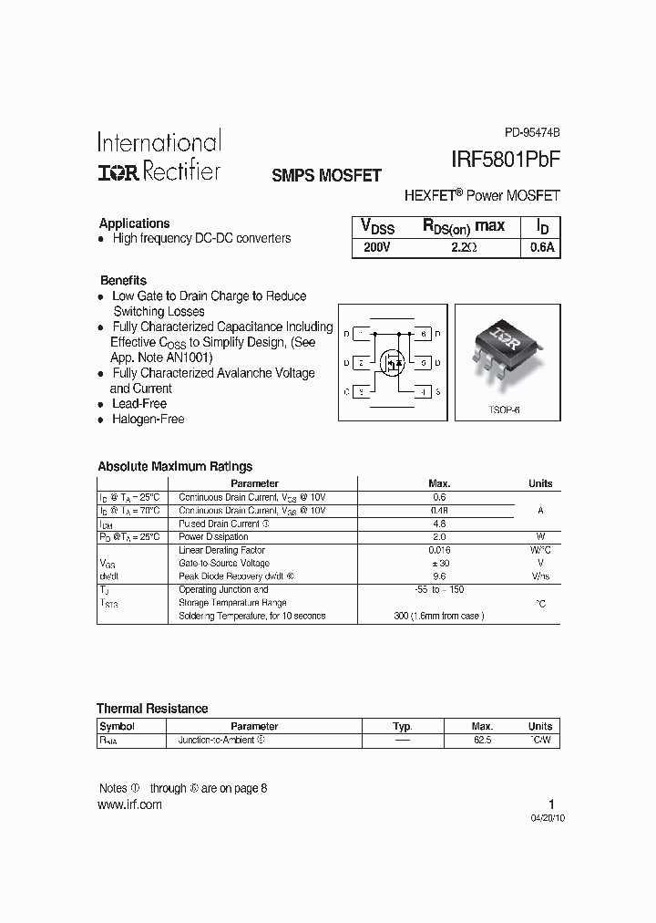 IRF5801TRPBF_6939389.PDF Datasheet