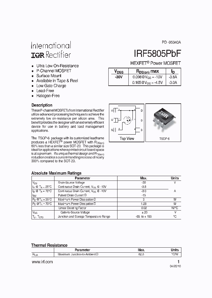 IRF5805TRPBF_6939390.PDF Datasheet