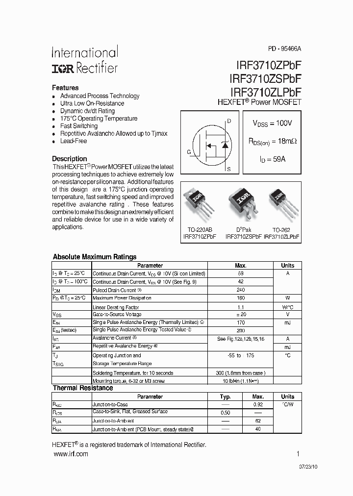 IRF3710ZSPBF_6828699.PDF Datasheet