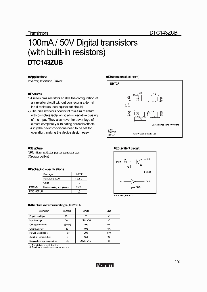 DTC143ZUB_6954208.PDF Datasheet