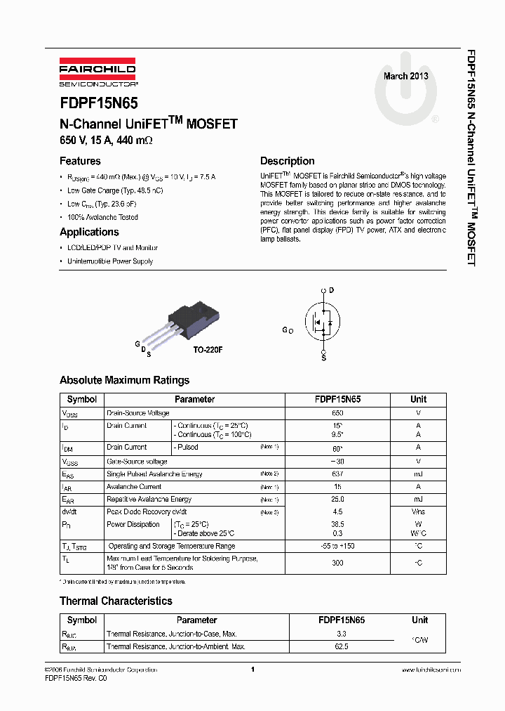 FDPF15N65YDTU_6973696.PDF Datasheet