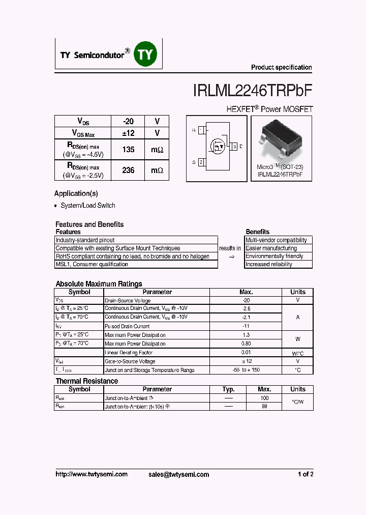 IRLML2246TRPBF_6985608.PDF Datasheet