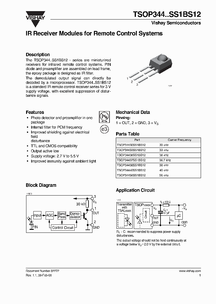 TSOP34456SS1BS12_7077002.PDF Datasheet