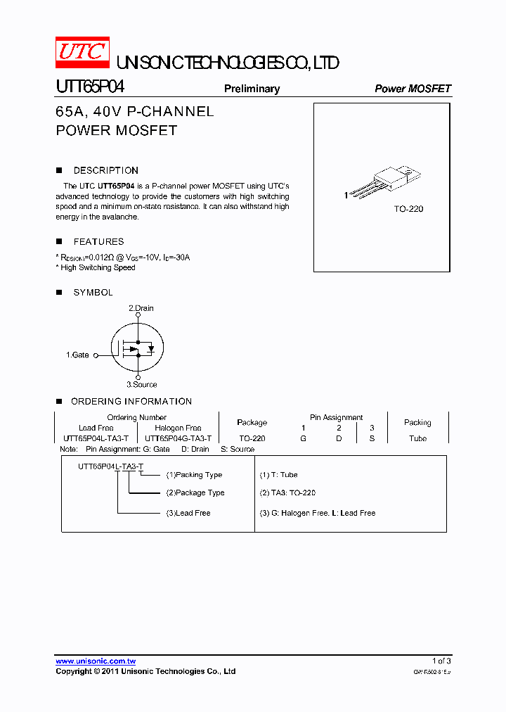 UTT65P04L-TA3-T_7096799.PDF Datasheet