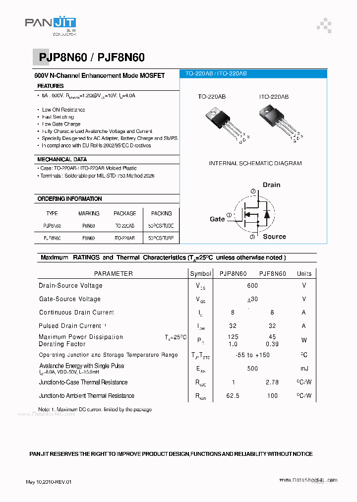 PJP8N60_7192913.PDF Datasheet