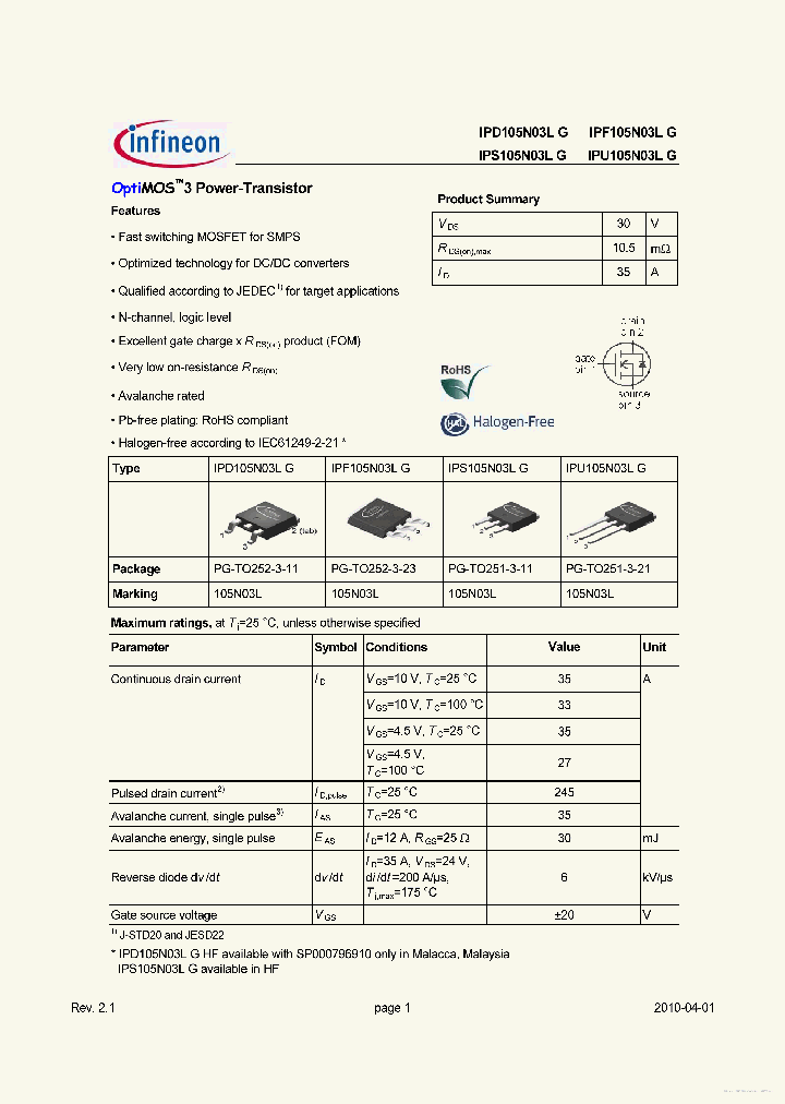 IPD105N03LG_7238645.PDF Datasheet