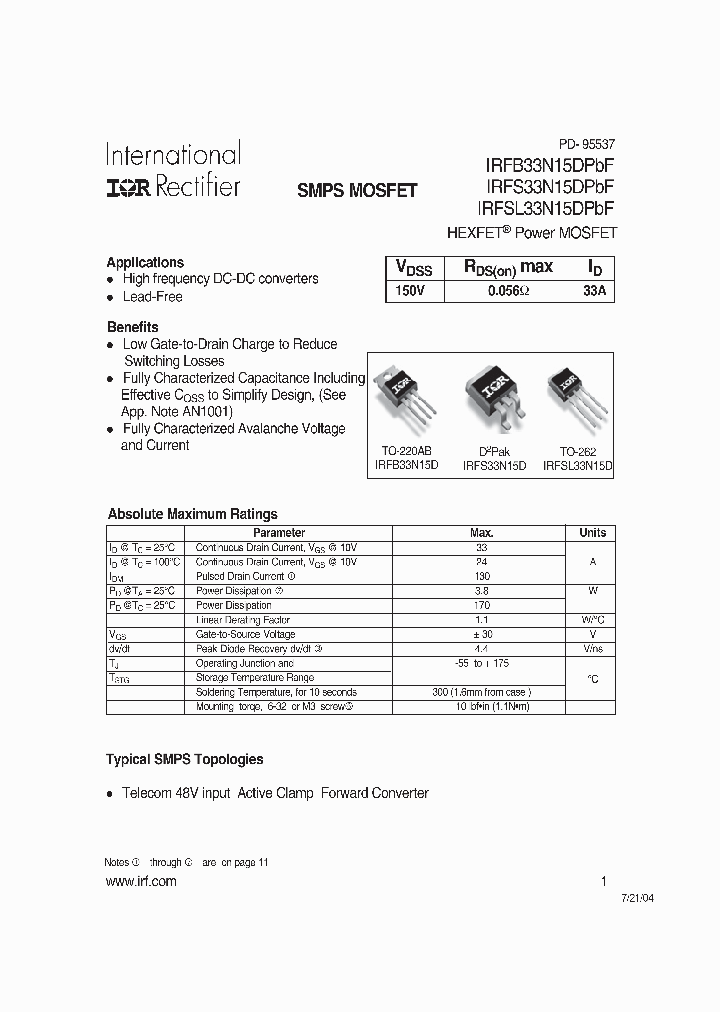 IRFB33N15DPBF_7256844.PDF Datasheet