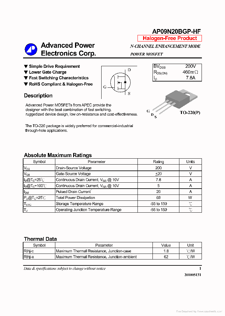 AP09N20BGP-HF_7299585.PDF Datasheet