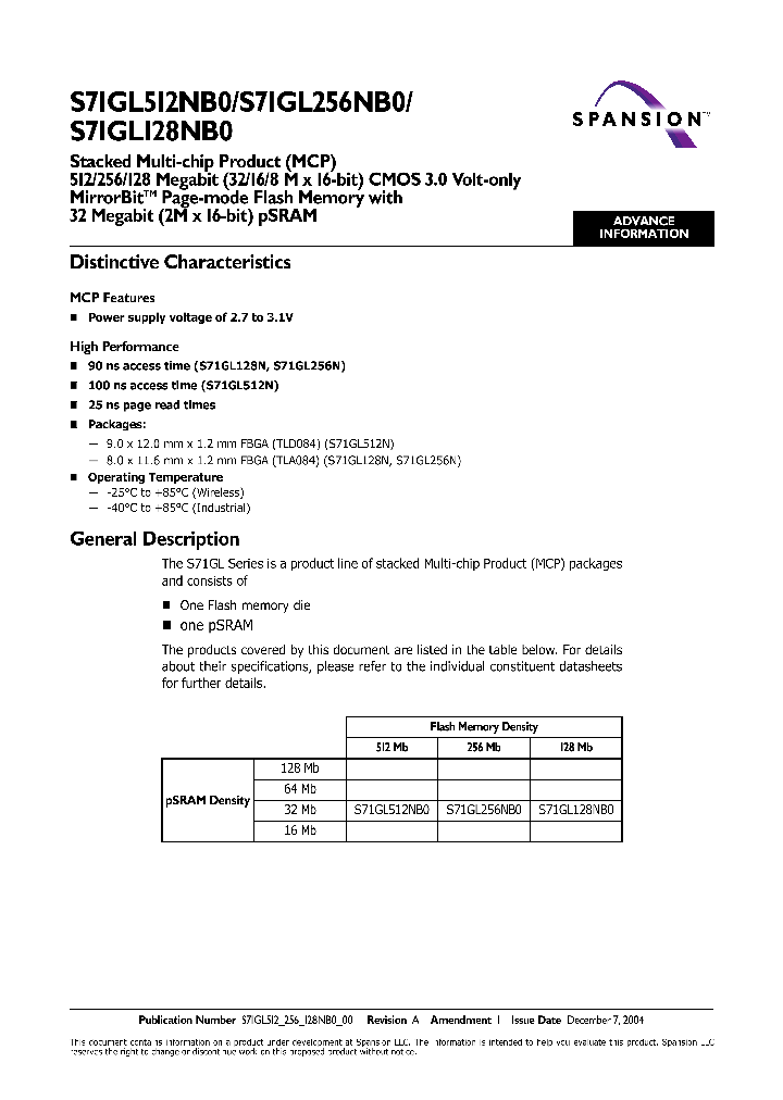 SPANSIONLLC-S71GL256NB0BAWAY3_7384907.PDF Datasheet