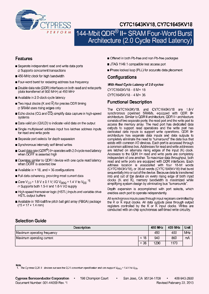 CY7C1645KV18_7457838.PDF Datasheet