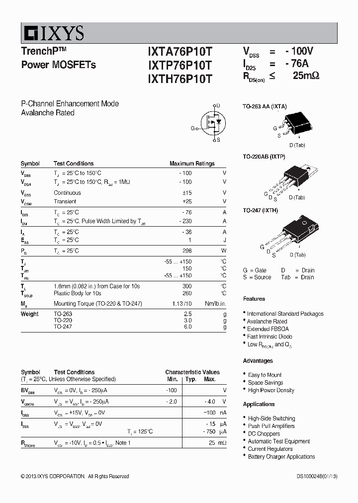 IXTP76P10T_7491807.PDF Datasheet