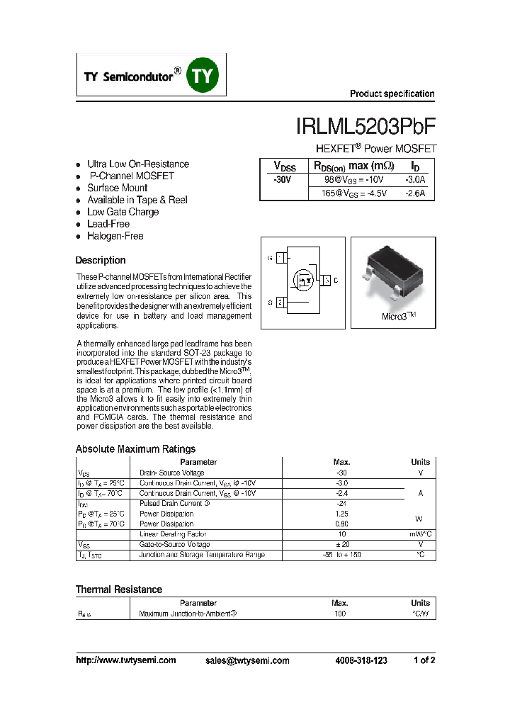 IRLML5203TRPBF_7525930.PDF Datasheet