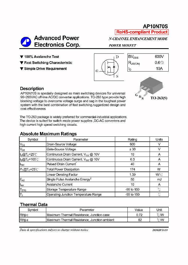 AP10N70S_7526977.PDF Datasheet