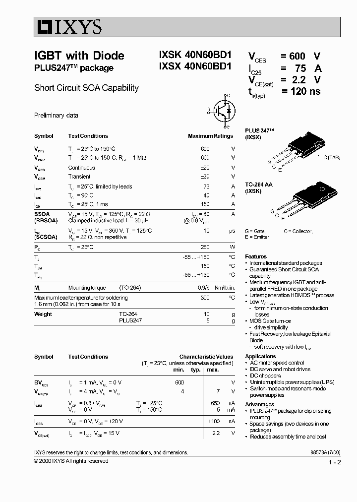 IXSK40N60BD1_7588690.PDF Datasheet