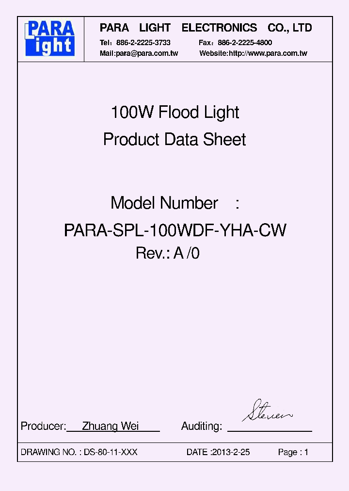 PARA-SPL-100WDF-YHA-CW_7609792.PDF Datasheet