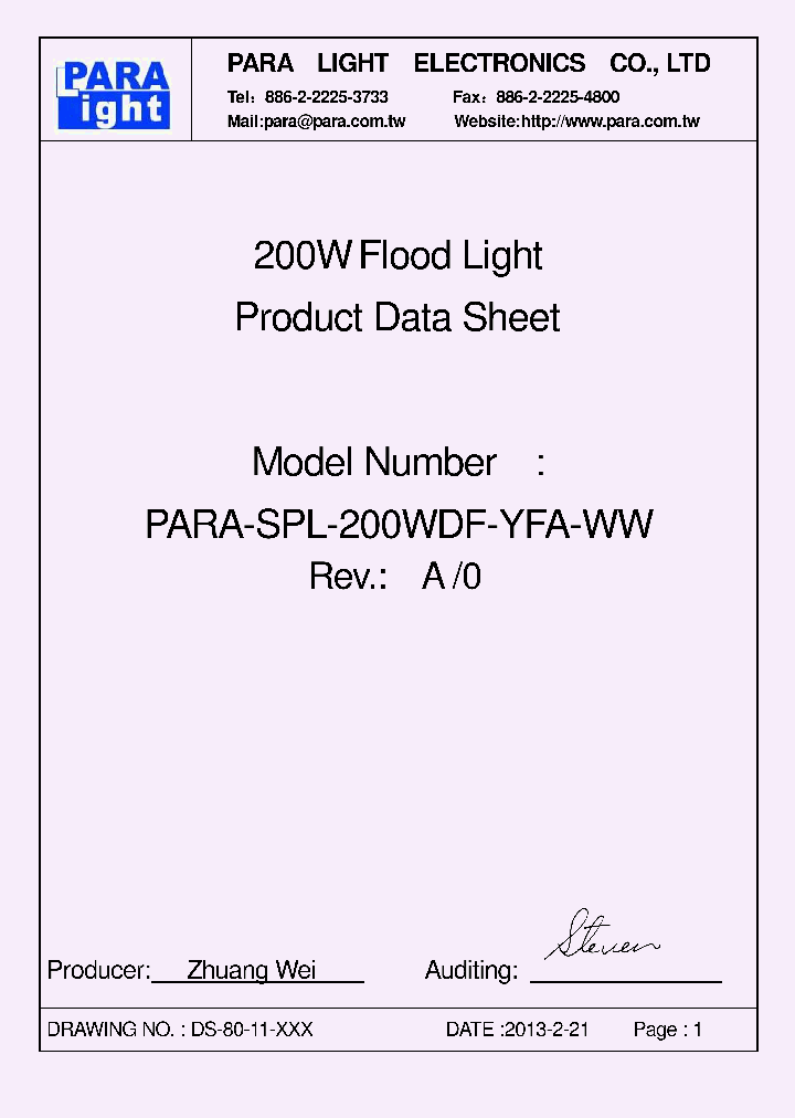 PARA-SPL-200WDF-YFA-WW_7609799.PDF Datasheet