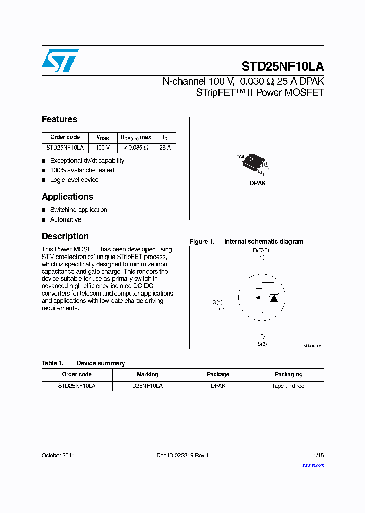 STD25NF10LA_7662858.PDF Datasheet