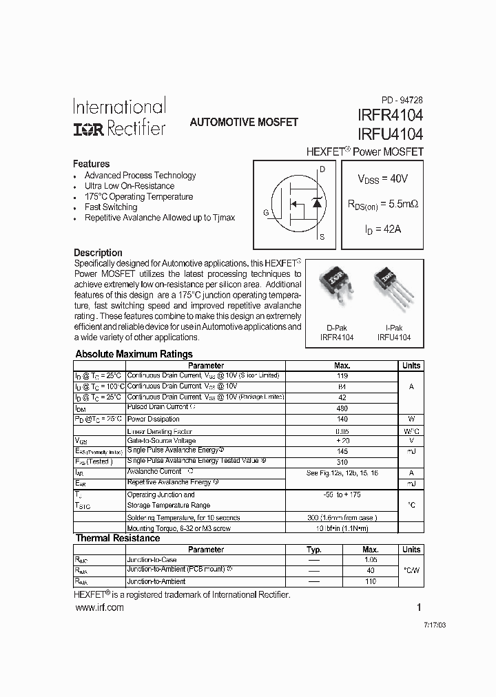 IRFR4104_7681176.PDF Datasheet