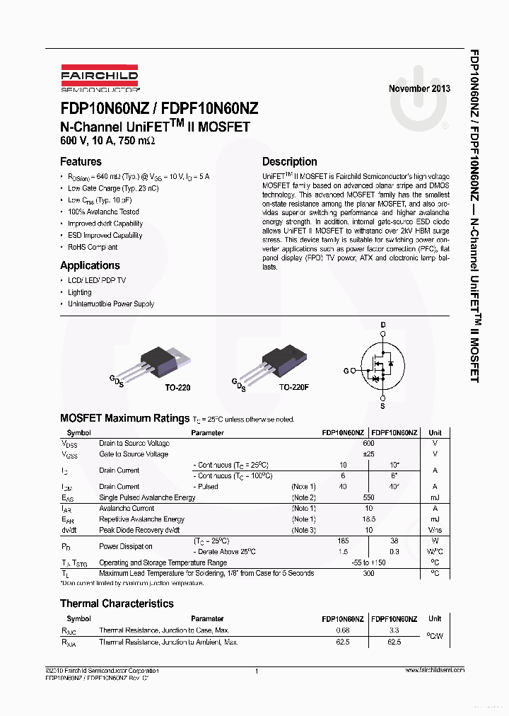 FDPF10N60NZ_7688305.PDF Datasheet