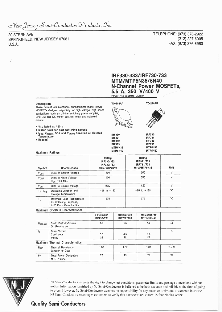 IRF330_7696370.PDF Datasheet