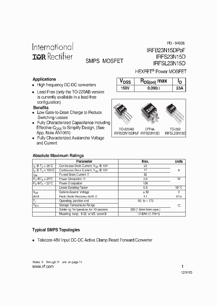 RFB23N15DPBF_7704762.PDF Datasheet