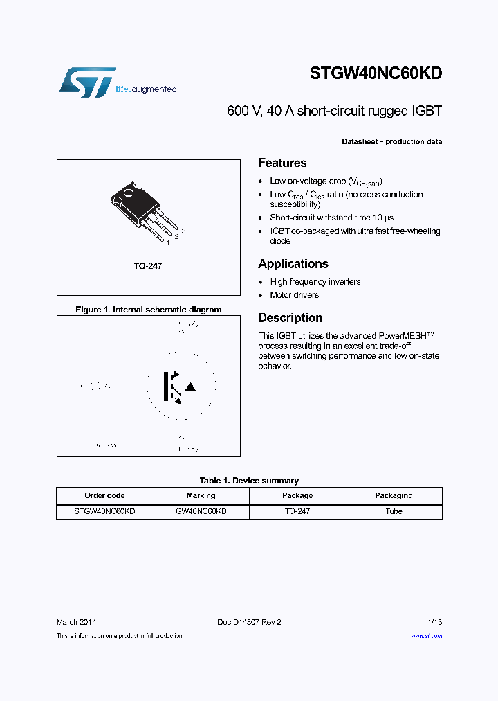 STGW40NC60KD_7713742.PDF Datasheet