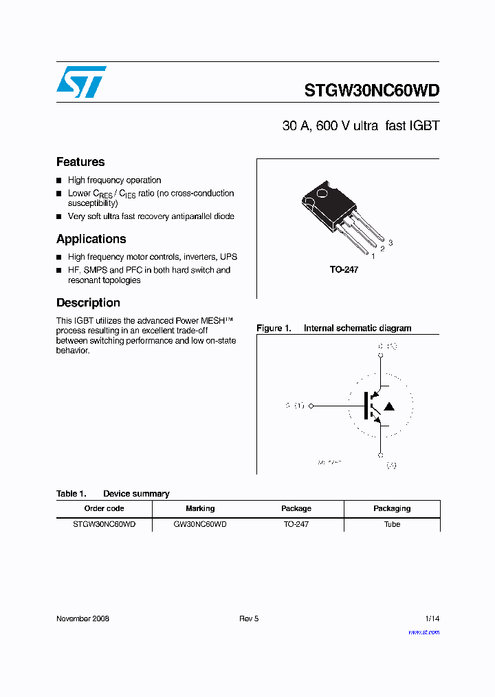 STGW30NC60WD_7713729.PDF Datasheet