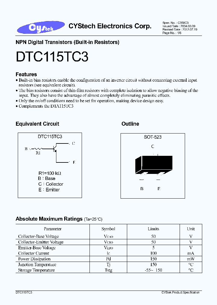 DTC115TC3_7730206.PDF Datasheet