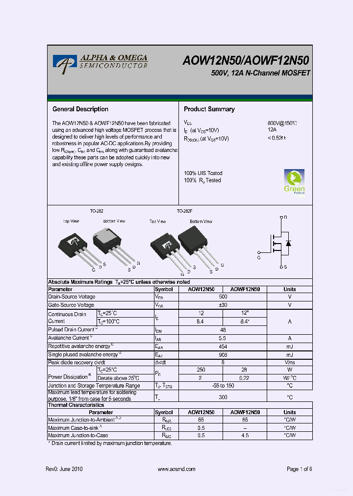 AOWF12N50_7742812.PDF Datasheet