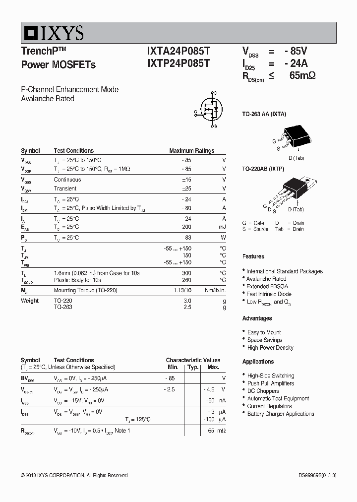 IXTP24P085T_7798519.PDF Datasheet