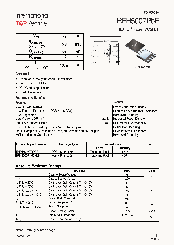 IRFH5007TRPBF_7779554.PDF Datasheet