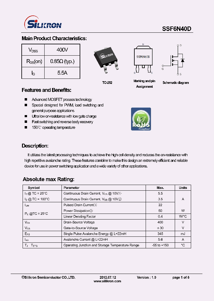 SSF6N40D_7834605.PDF Datasheet