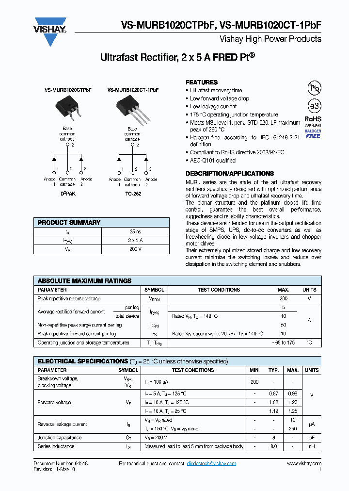 MURB1020CTPBF10_7857088.PDF Datasheet