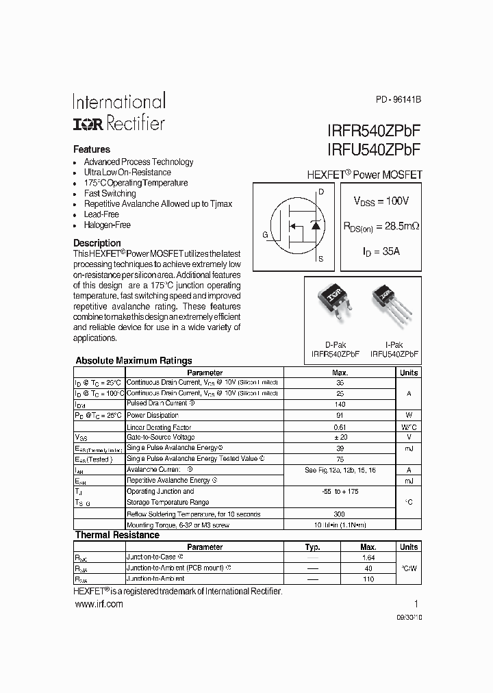 IRFR540ZPBF_8027872.PDF Datasheet