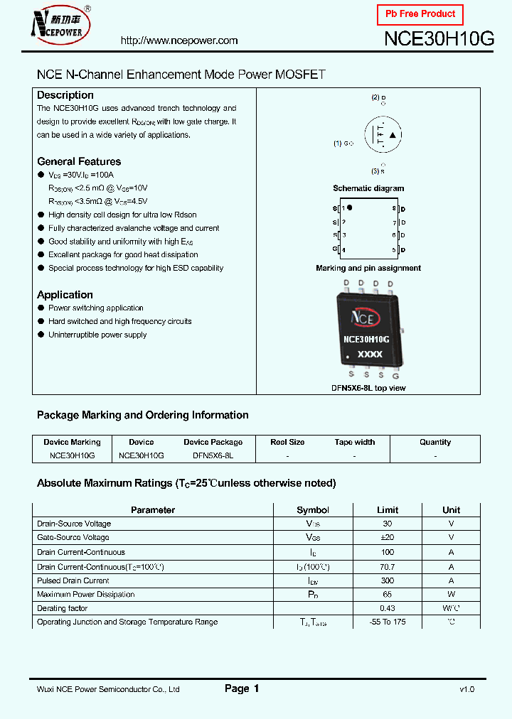 NCE30H10_8104437.PDF Datasheet