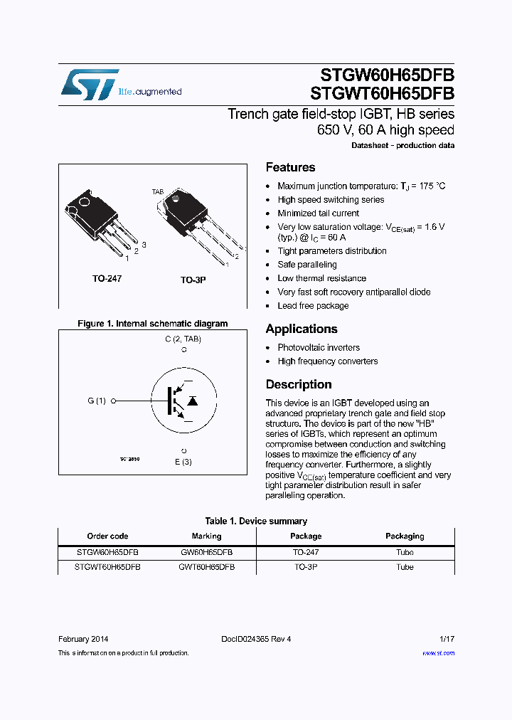 STGW60H65DFB_8207358.PDF Datasheet