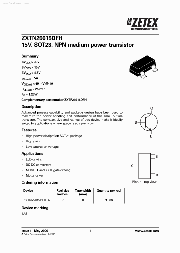 ZXTN25015EFH_7860142.PDF Datasheet