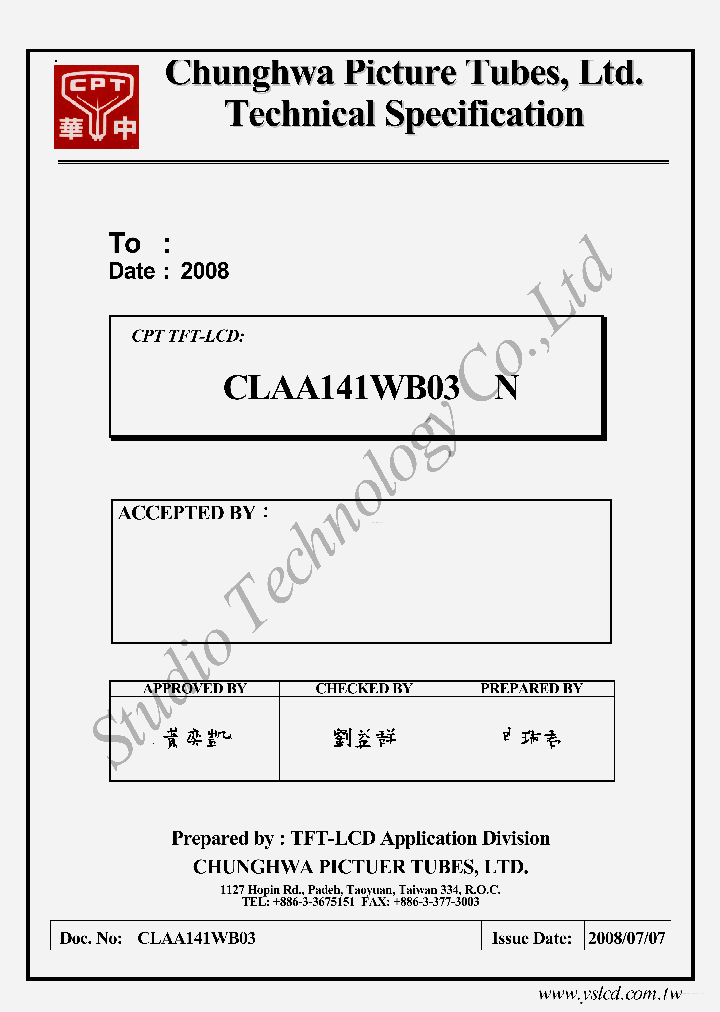 CLAA141WB03N_7861844.PDF Datasheet