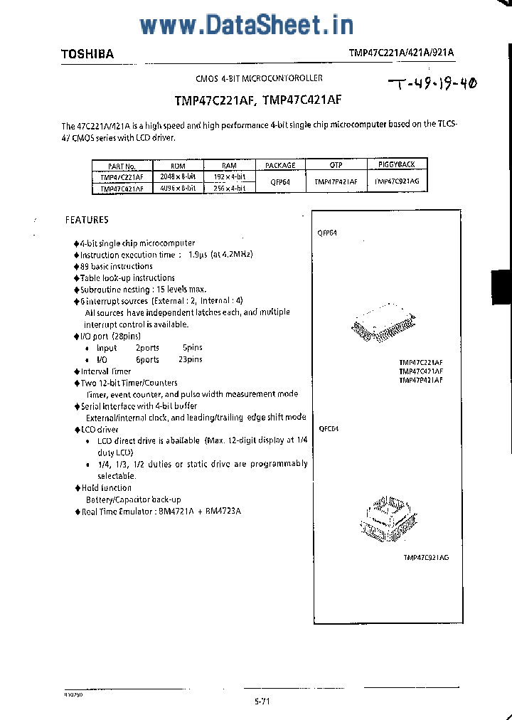 TMP47C421AF_7870798.PDF Datasheet