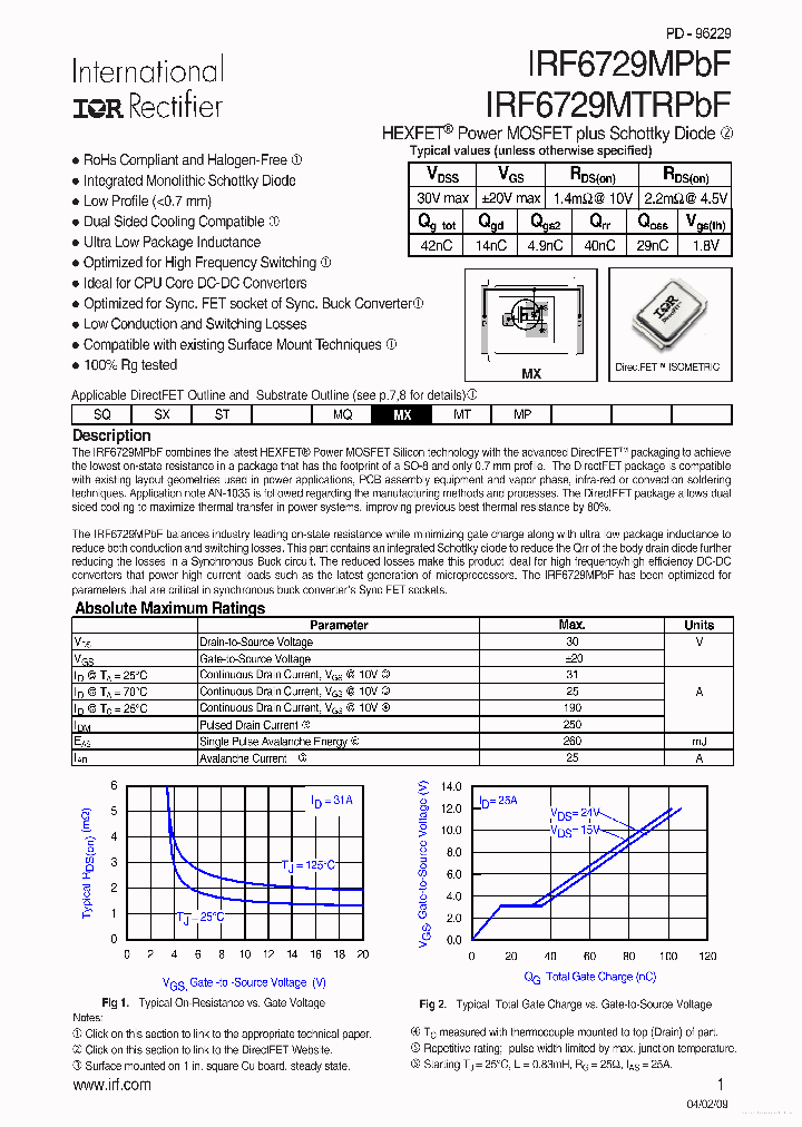 IRF6729MTRPBF_7891634.PDF Datasheet