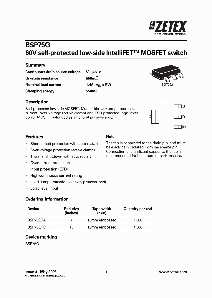 BSP75GTA_8291616.PDF Datasheet