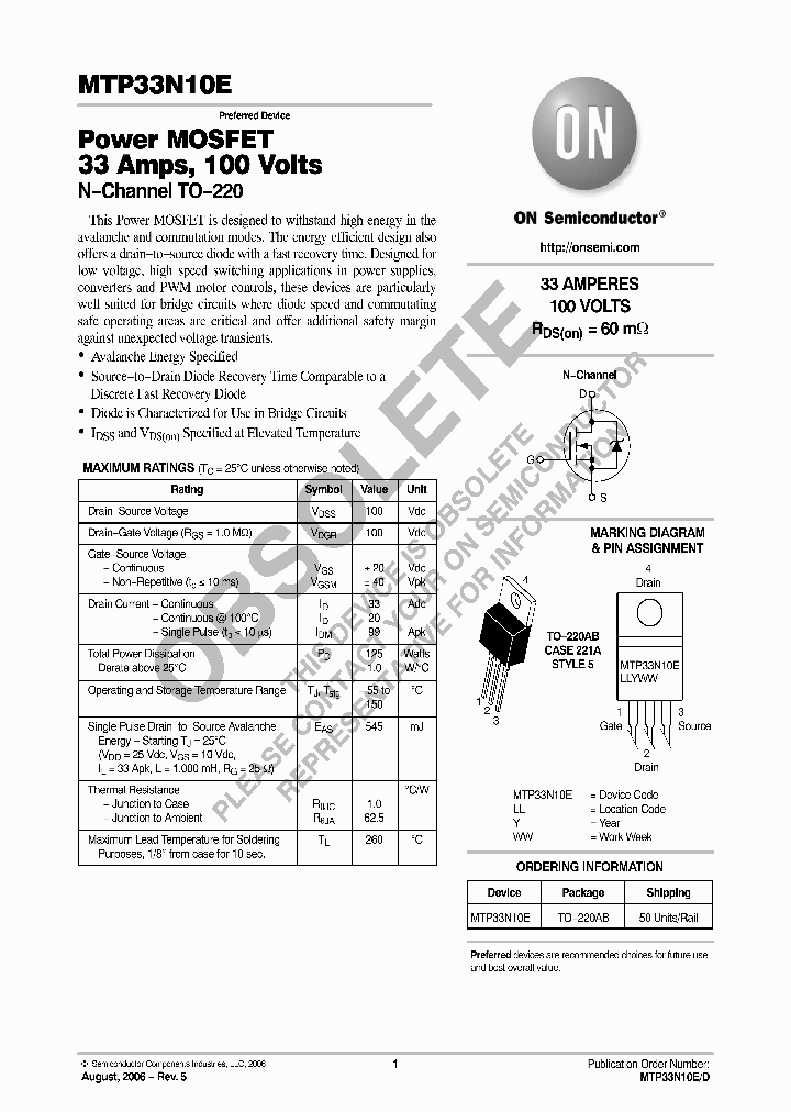 MTP33N10E_8312160.PDF Datasheet