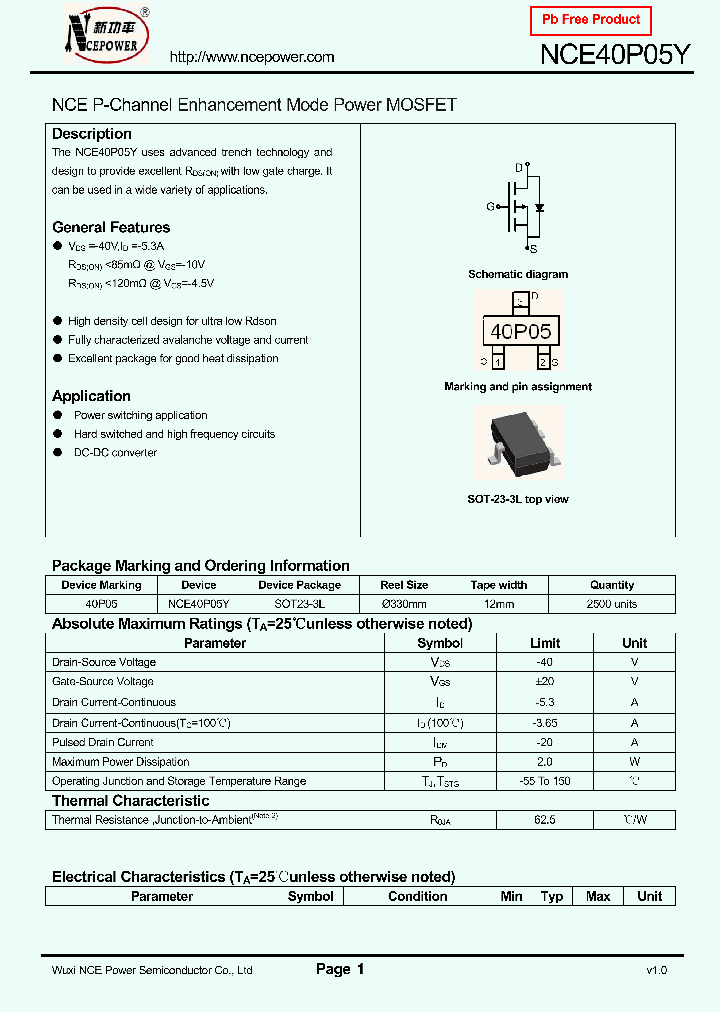 NCE40P05Y_8312352.PDF Datasheet