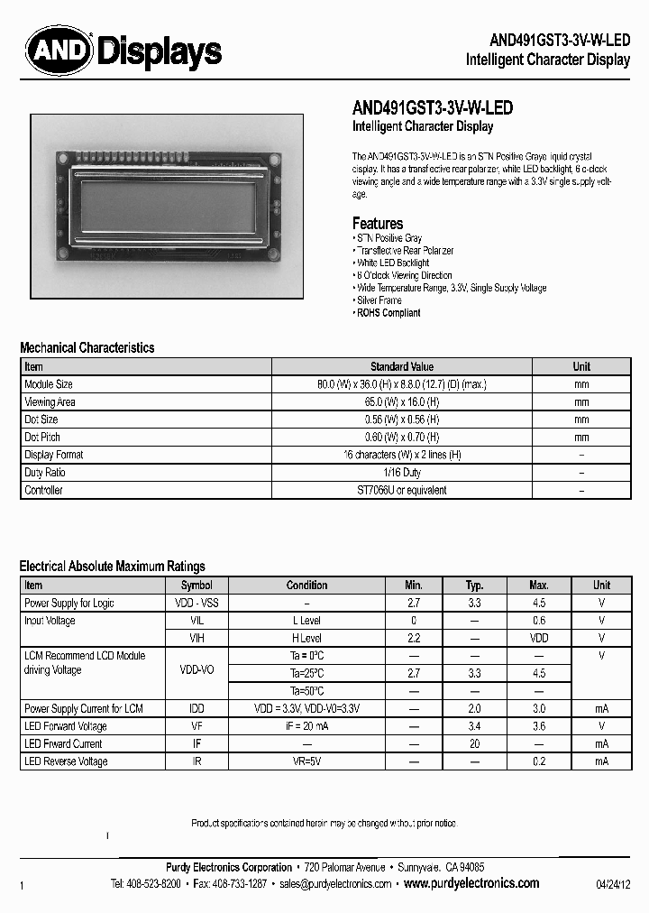 AND491GST3-3V-W-LED_8318272.PDF Datasheet