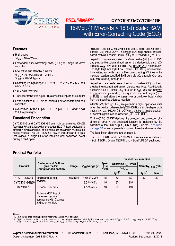 CY7C1061G18-15BV1XIES_8326922.PDF Datasheet