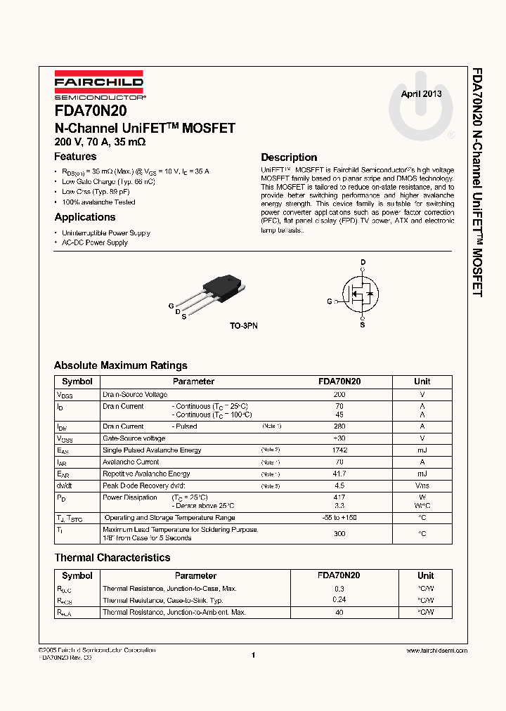 FDA70N20_8335921.PDF Datasheet