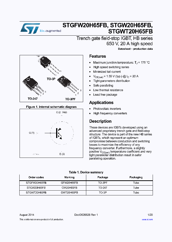 STGW20H65FB_8340949.PDF Datasheet